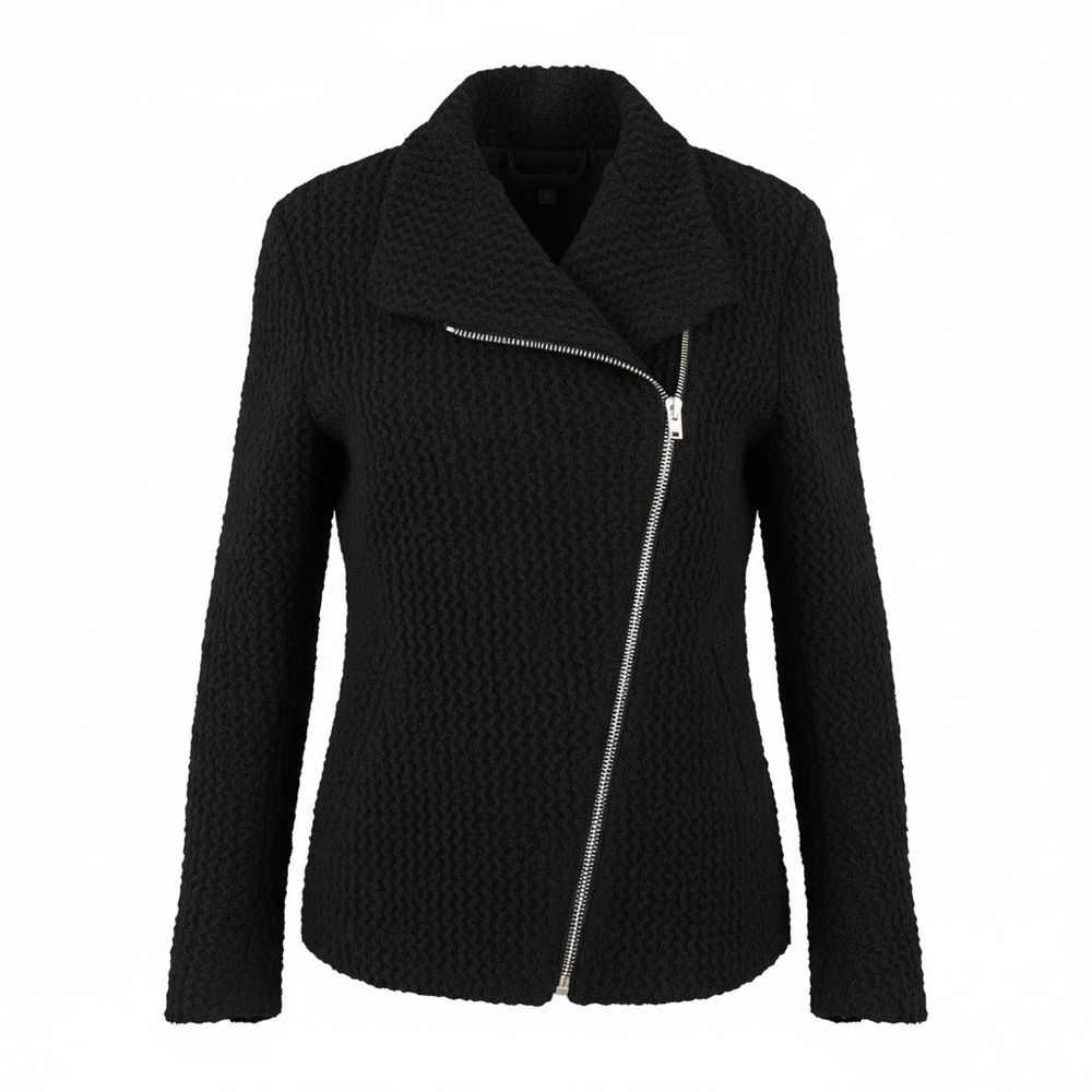 Black Textured Asymmetrical Zip Jacket
